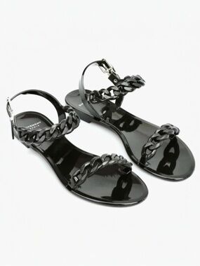 GIVENCHY Rubber Chain Ankle Strap Black Women’s Sandals NEW Size 8